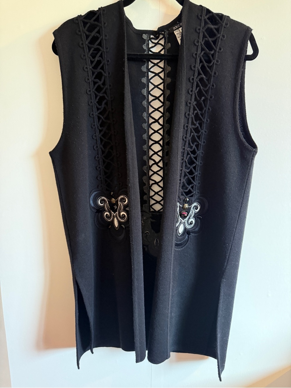 Dolce Bella Black Sleeveless Embroidered Open Front Vest - Women Tops